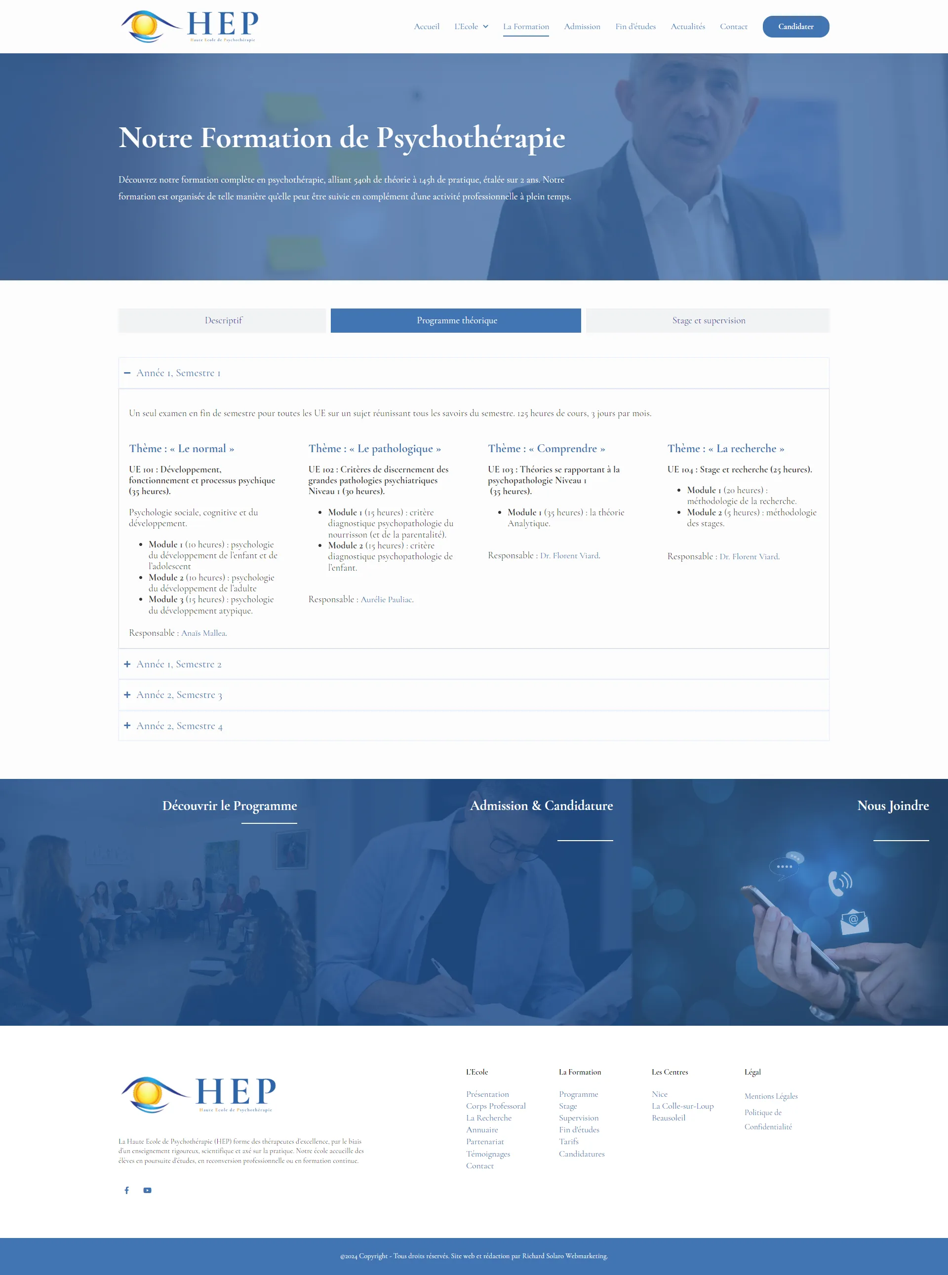 Page d'accueil du site HEP, réalisé par Richard Solaro Webmarketing