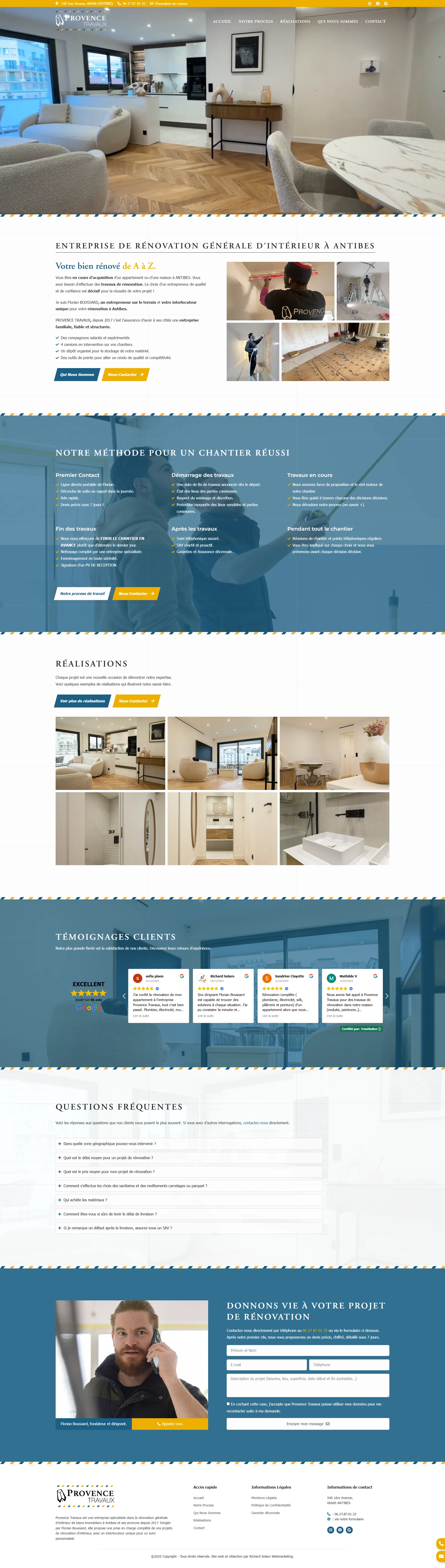 Page accueil site provence travaux, refonte site web entreprise btp rénovation antibes