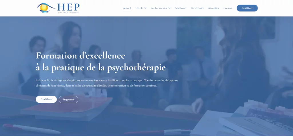 Création site web école de psychothérapie, seo école, e-learning